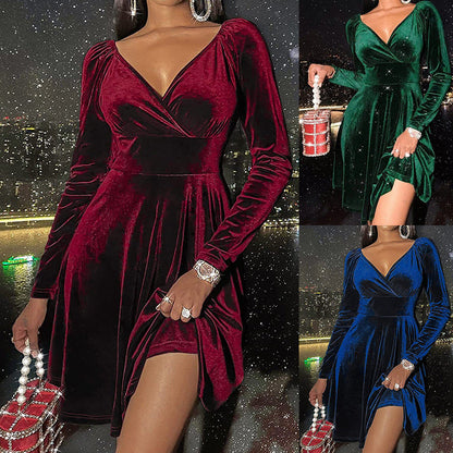 Autumn Festival Christmas Long Sleeve V-neck Dress