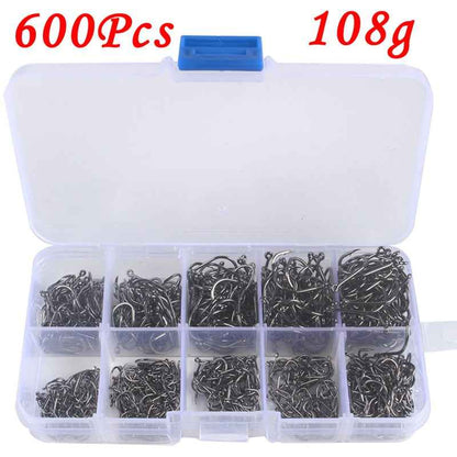 High-Carbon Steel Barbed Fishing Hook Set – 100 to 600 Pieces, Corrosion Resistant