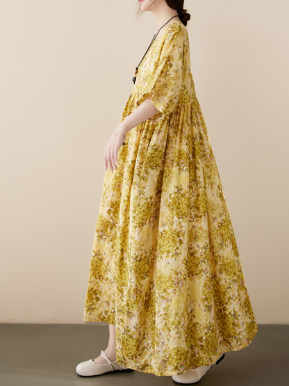 Hey Women's Cottom Round Neck Smock Dress