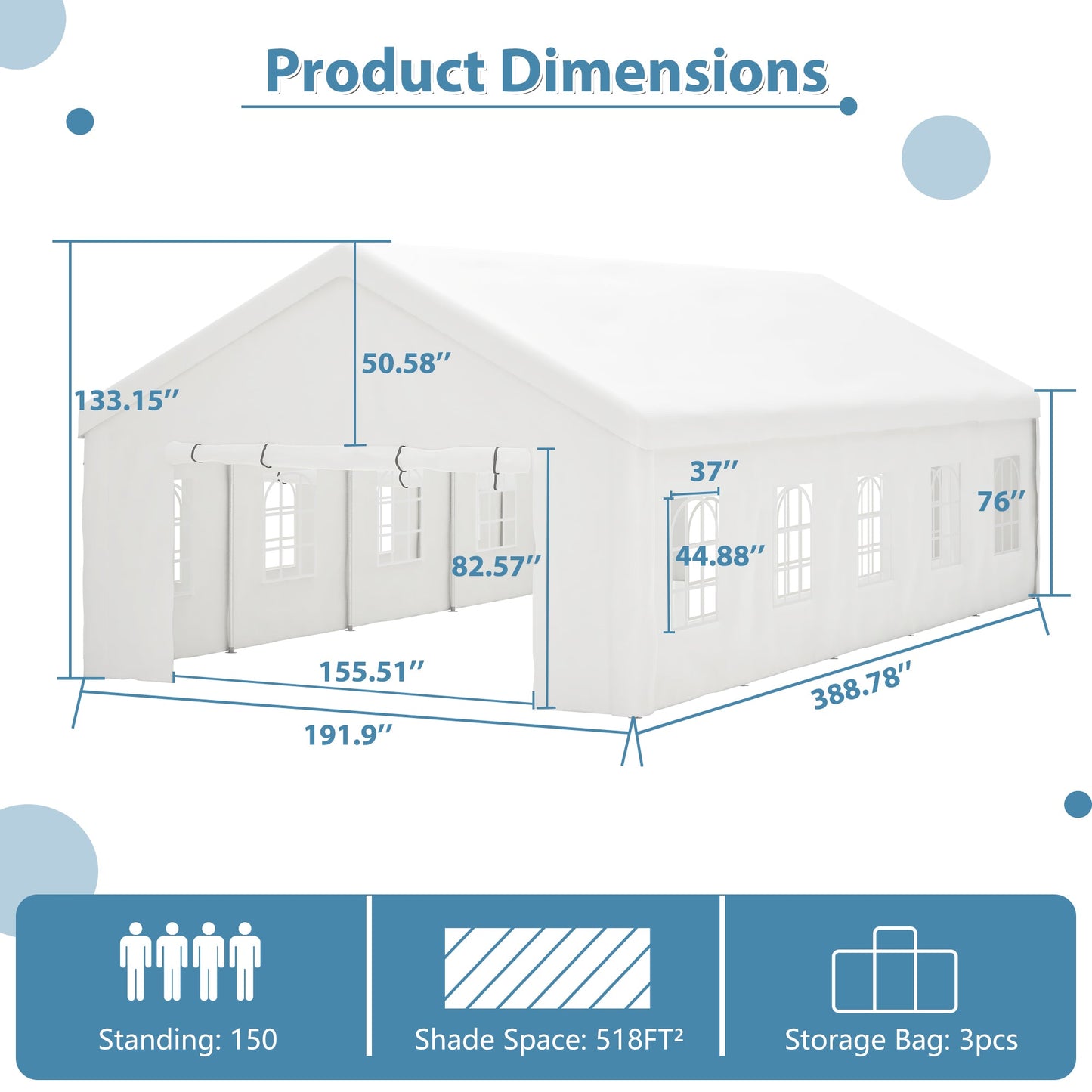 16x32 ft Heavy-Duty Party Tent | Outdoor Canopy Gazebo with Removable Sidewalls