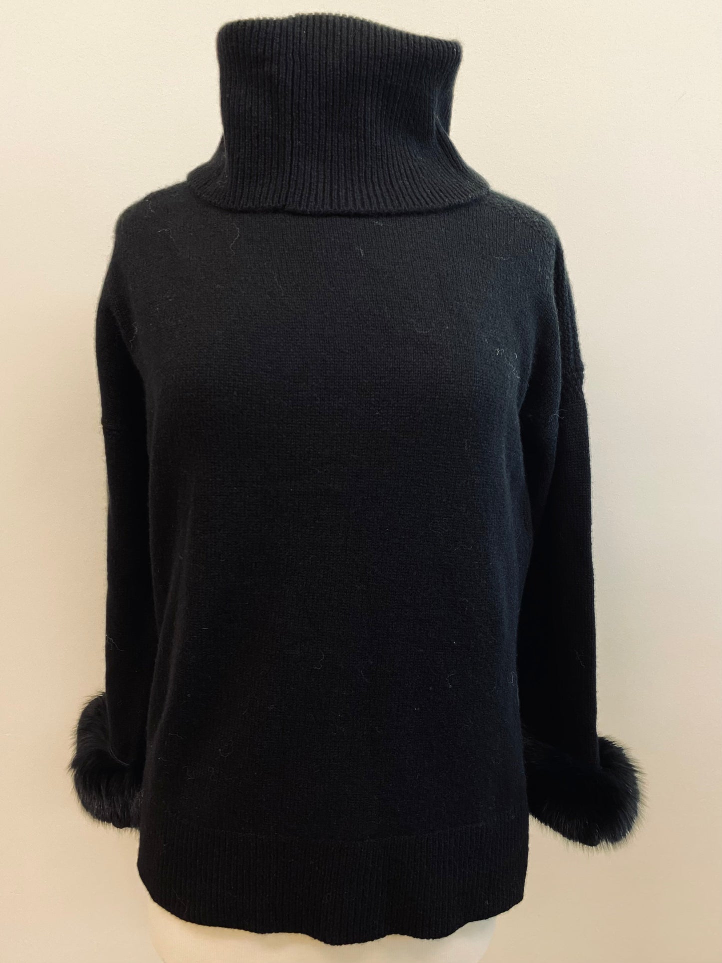 Alashan Luxe 100% Cashmere Quebec Fox Cuff Turtleneck Sweater LX2003