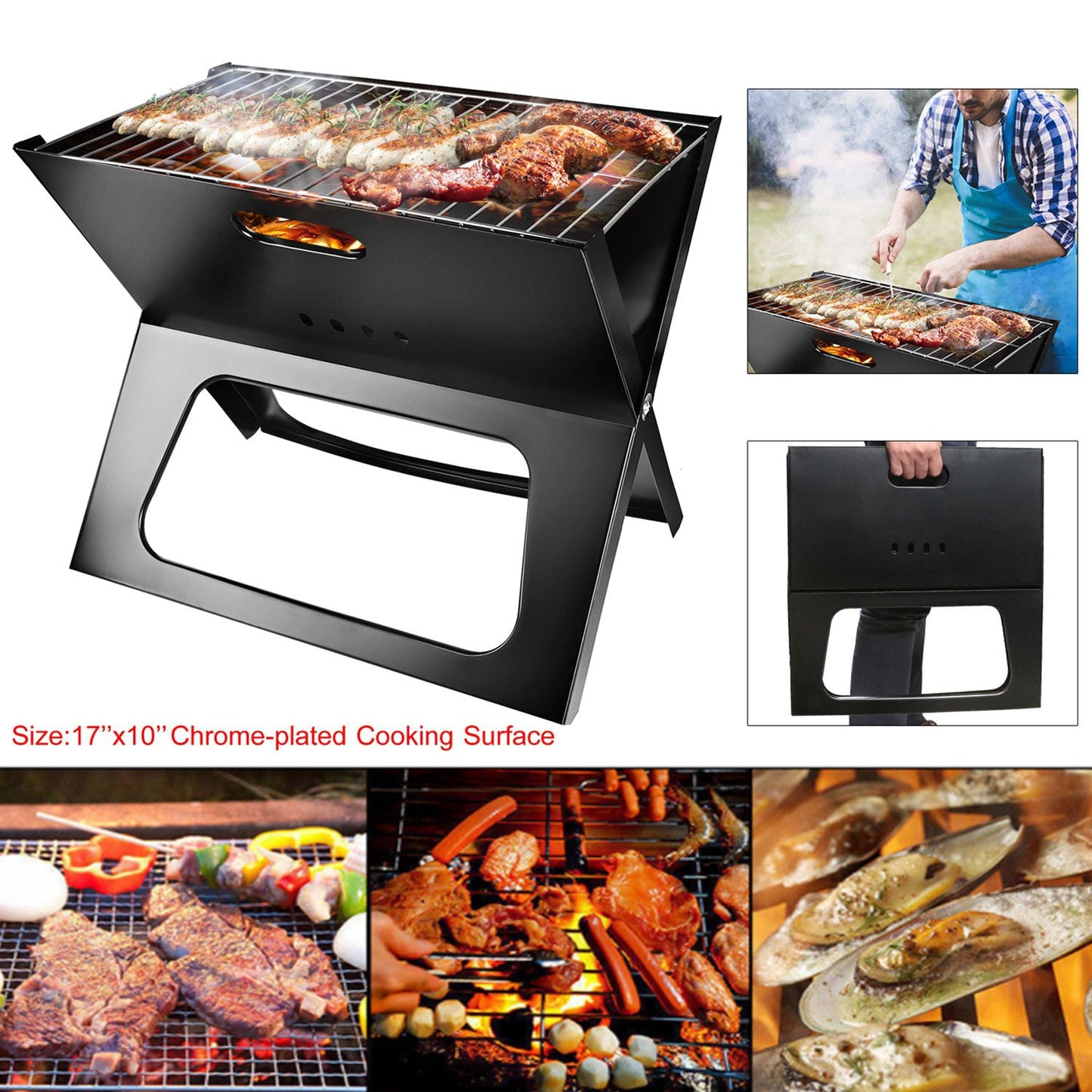Foldable Portable Charcoal BBQ Grill – 170 sq in Cooking Surface