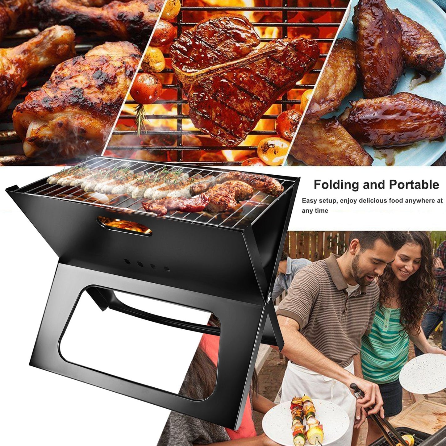 Foldable Portable Charcoal BBQ Grill – 170 sq in Cooking Surface
