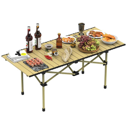 Roll-Up Folding Camping Table – Carbon Steel, Lightweight with Carry Bag