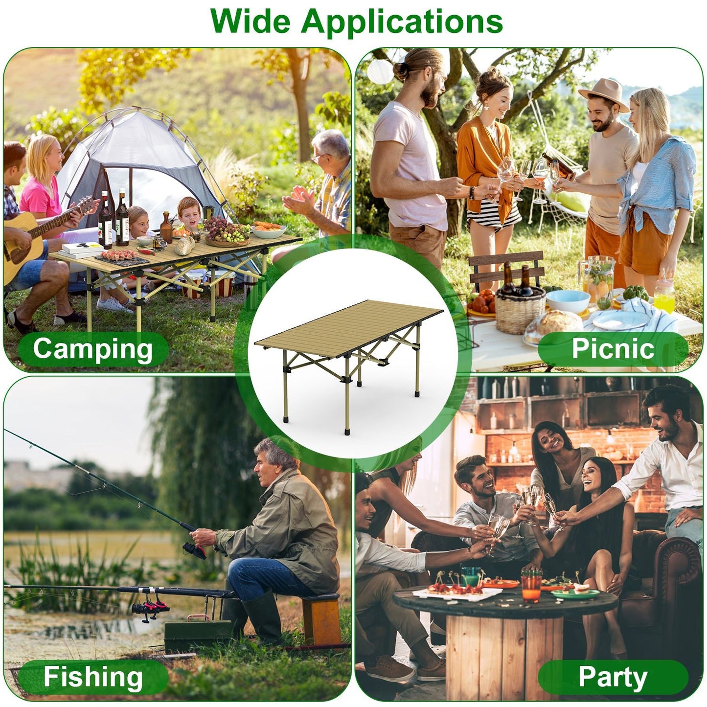 Roll-Up Folding Camping Table – Carbon Steel, Lightweight with Carry Bag
