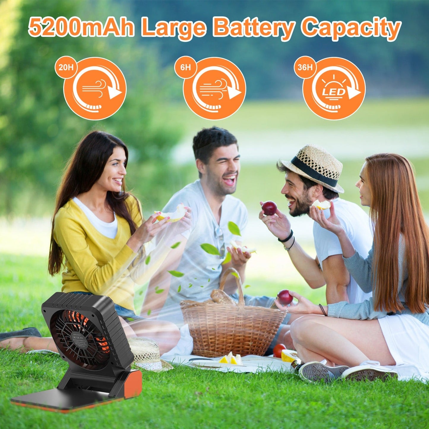 Solar Camping Fan with LED Lantern & 5200mAh Power Bank – 3-in-1 Outdoor Essential