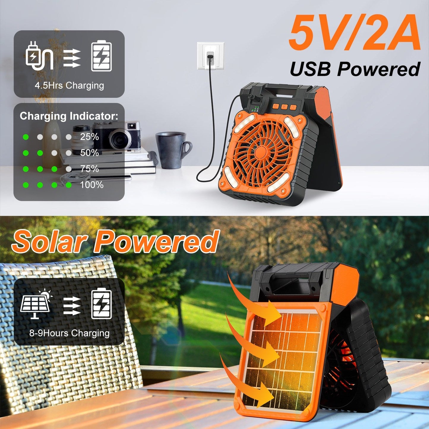 Solar Camping Fan with LED Lantern & 5200mAh Power Bank – 3-in-1 Outdoor Essential