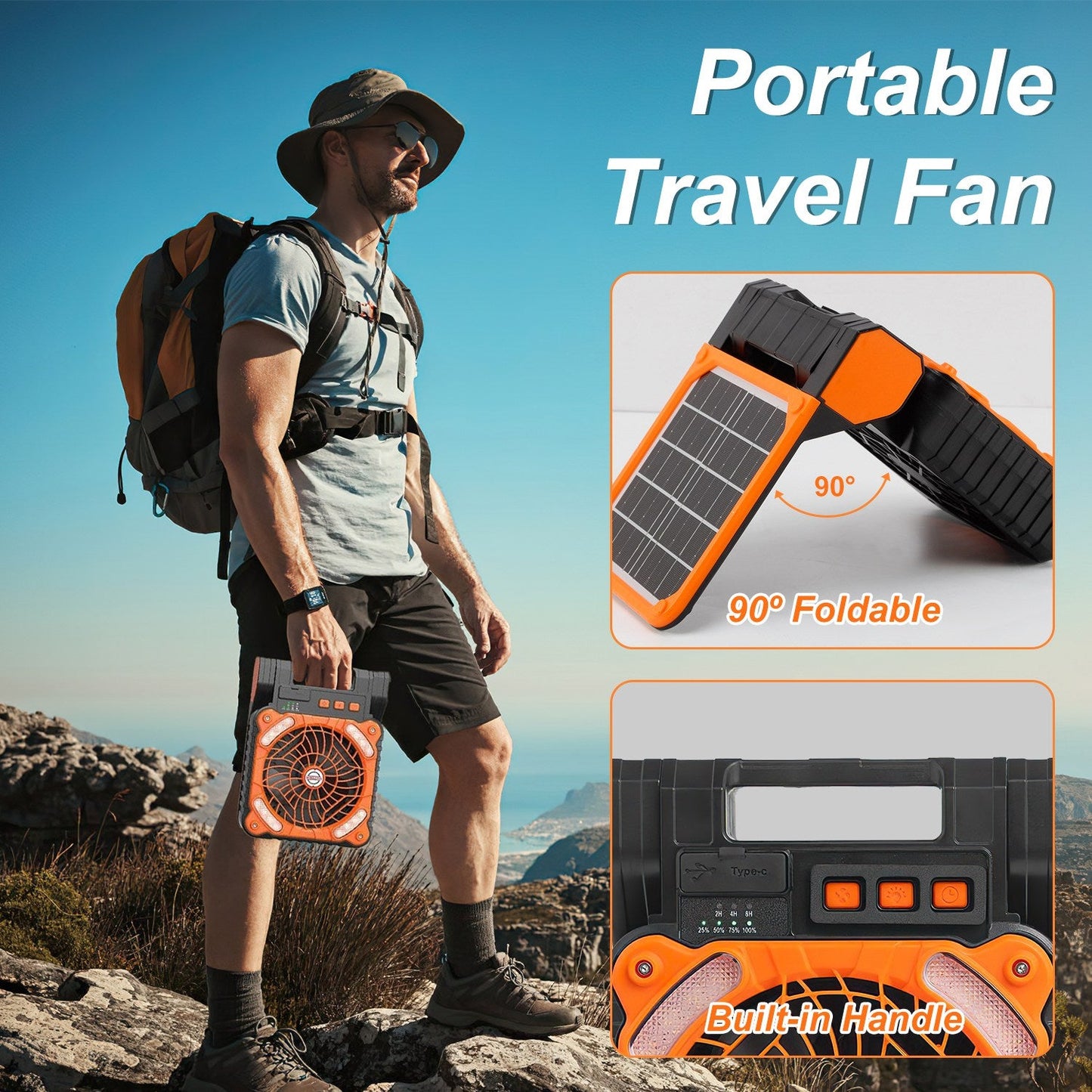 Solar Camping Fan with LED Lantern & 5200mAh Power Bank – 3-in-1 Outdoor Essential