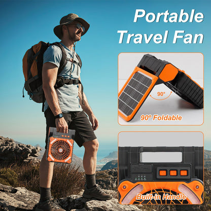 Solar Camping Fan with LED Lantern & 5200mAh Power Bank – 3-in-1 Outdoor Essential