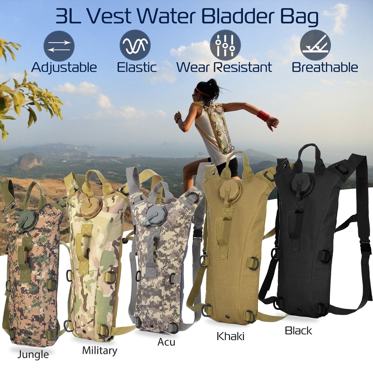 3L Tactical Hydration Pack with Water Bladder – Hiking, Cycling & Climbing