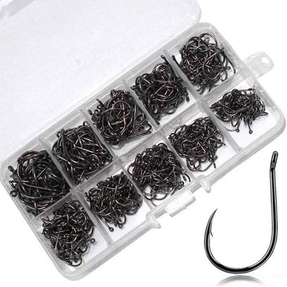 Bulk Fishhook Box – Perforated Black Fishing Hooks, 100 to 600 Pieces