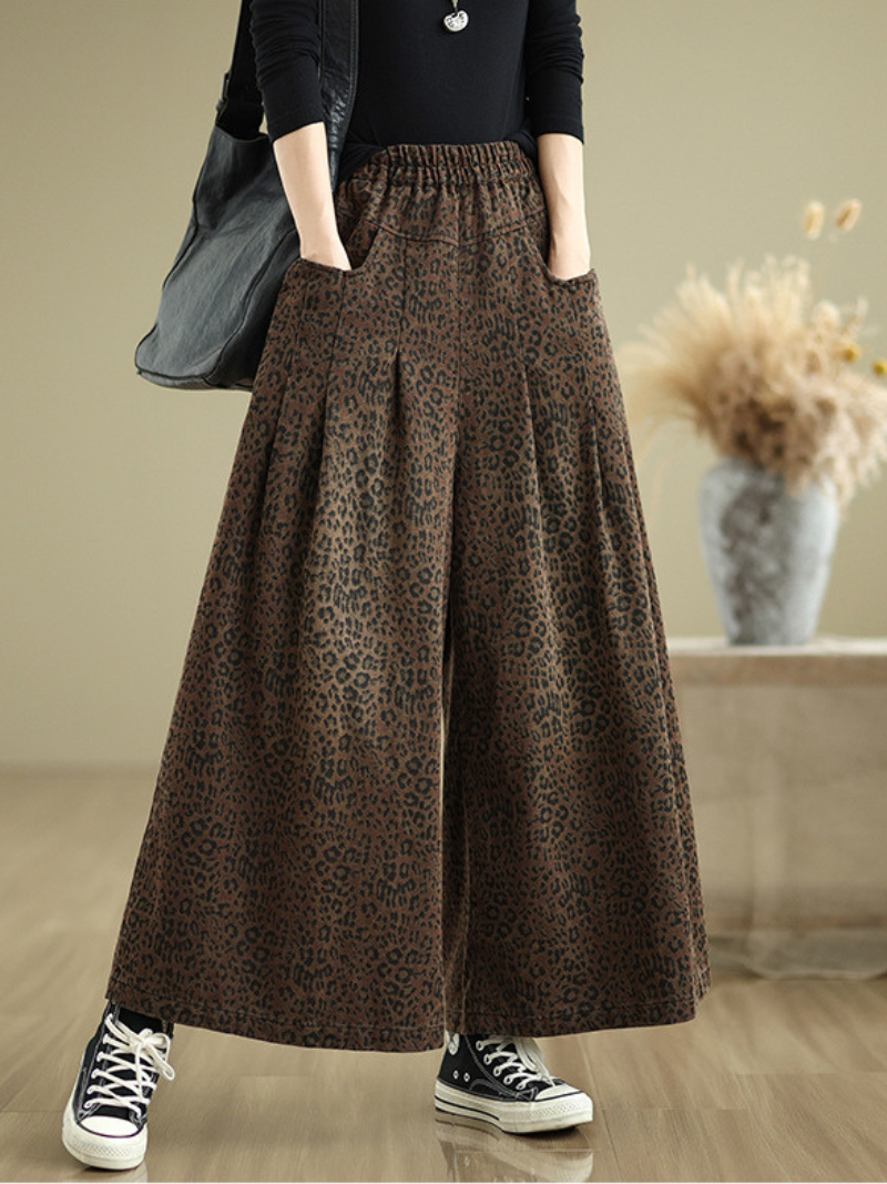 Women's Modern and Functional  Brown Wide Leg Pocket Style Bottom