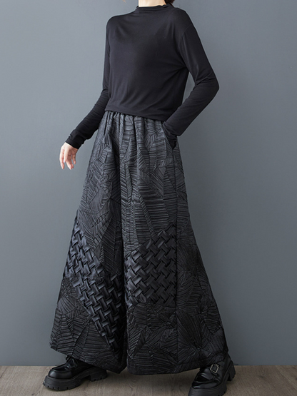 Women's Everyday Wear Stylish A-Line Black Wide Leg Bottom