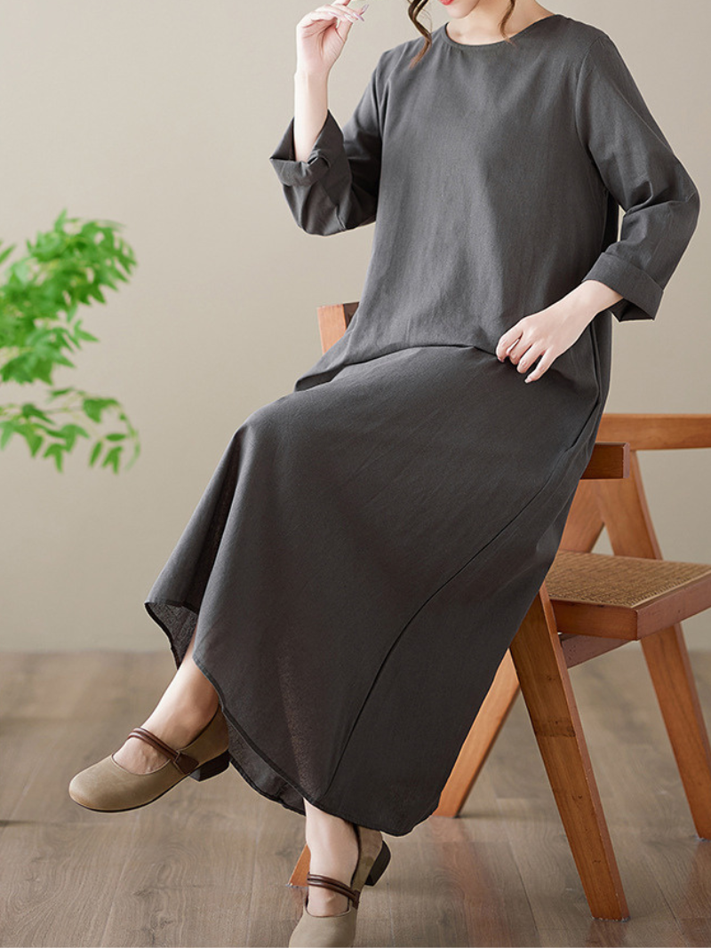 Women's Summer Trendy Retro Solid Color A-Line Dress