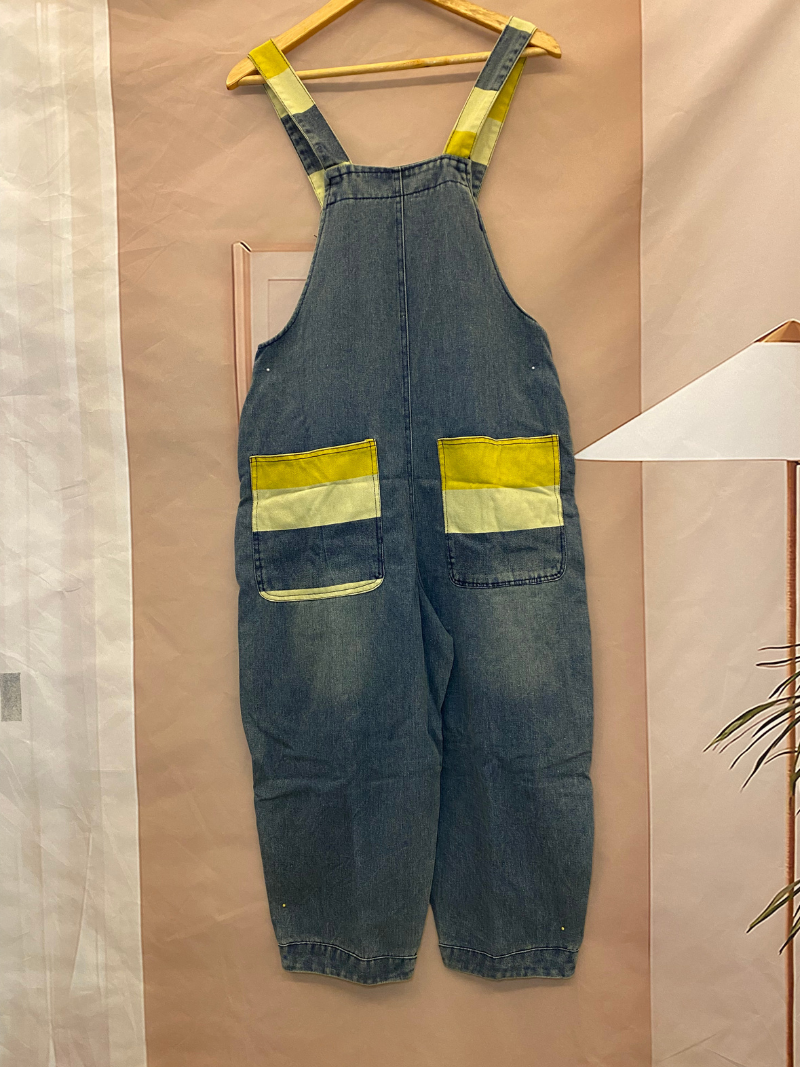 Trendy Striped Denim Cotton Overalls with Pockets - Eva Trends