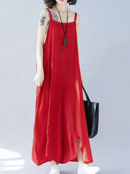 Loose Wide Leg Button Front Summer Jumpsuit