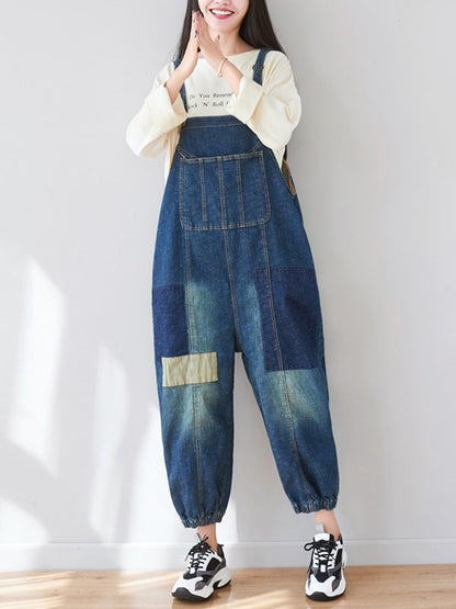 Structured Bib Denim Overalls - Harem Leg Style