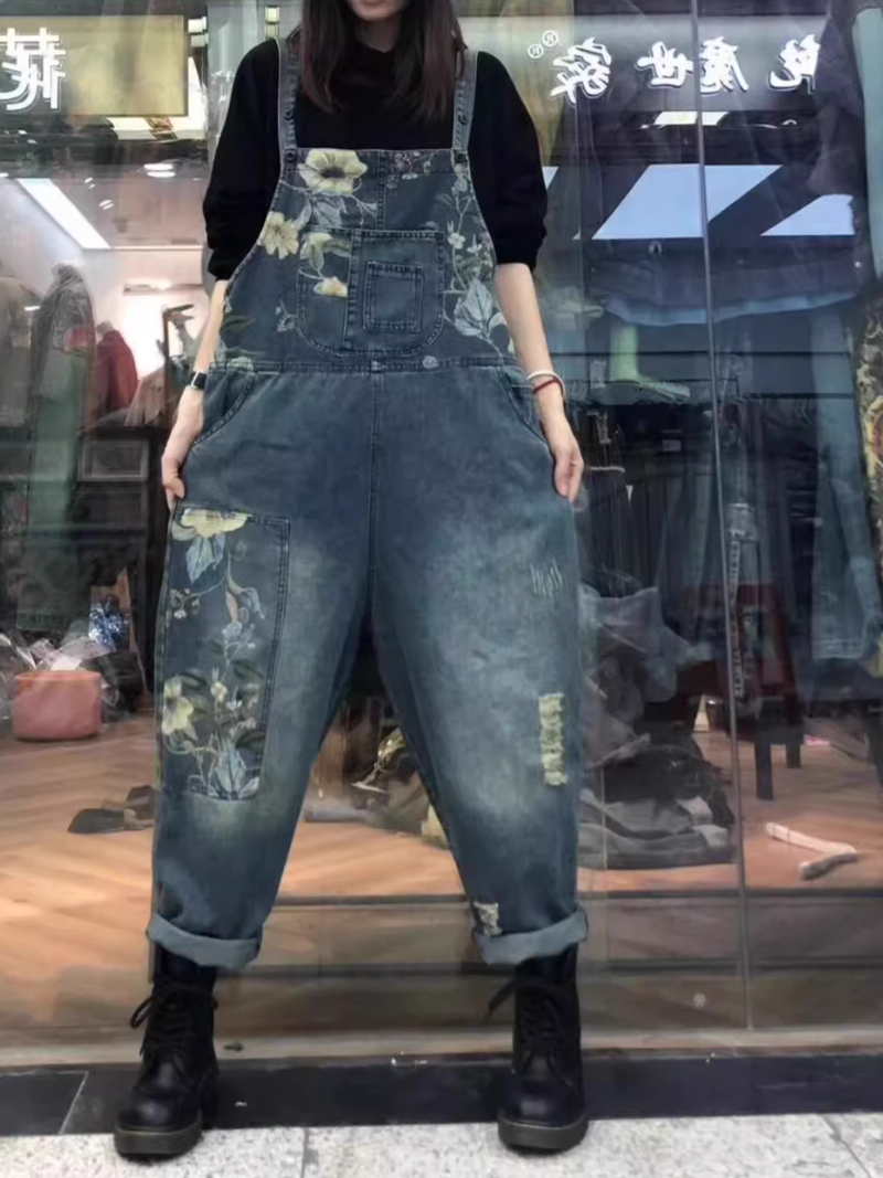 Trendy Women's Patchwork Artistic Loose Overalls | Eva Trends