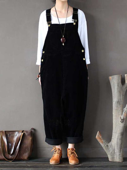 Relaxed Cotton Overalls with Adjustable Straps & Pockets
