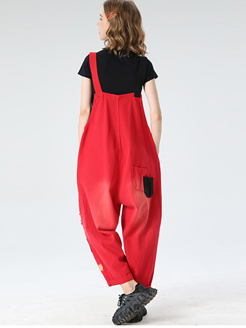Contrast pocket Denim Dungarees - Adjustable Strap Design