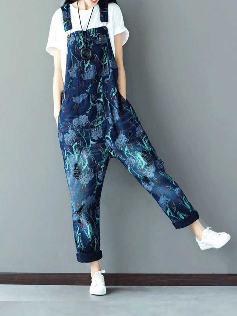 Relaxed Full-Length Denim Overall Dungaree
