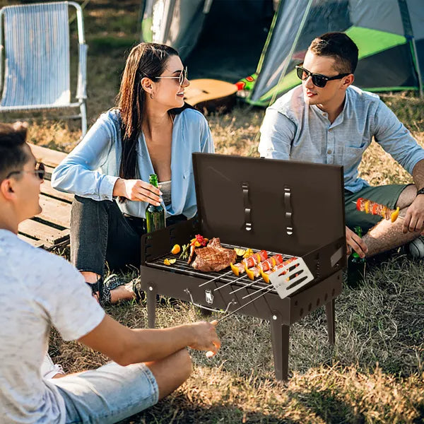 Portable Square Charcoal Grill – Compact Steel BBQ for Camping & Picnics