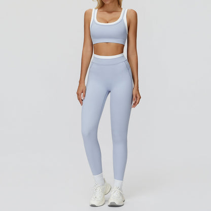 Women's Contrast Sports Bra & Leggings or Wide-Leg Flared Pants Set – Active Workout Set