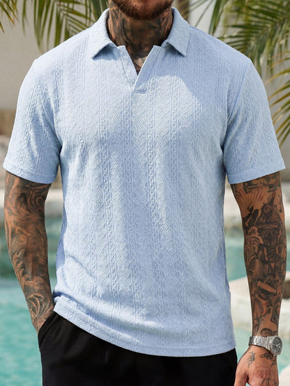 Men's Waffle Knit Lapel Polo Shirt – Smart Casual