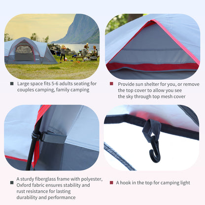 5–6 Person Family Camping Tent – Double-Layer with Removable Rainfly, Mesh Top & Carry Bag | Grey