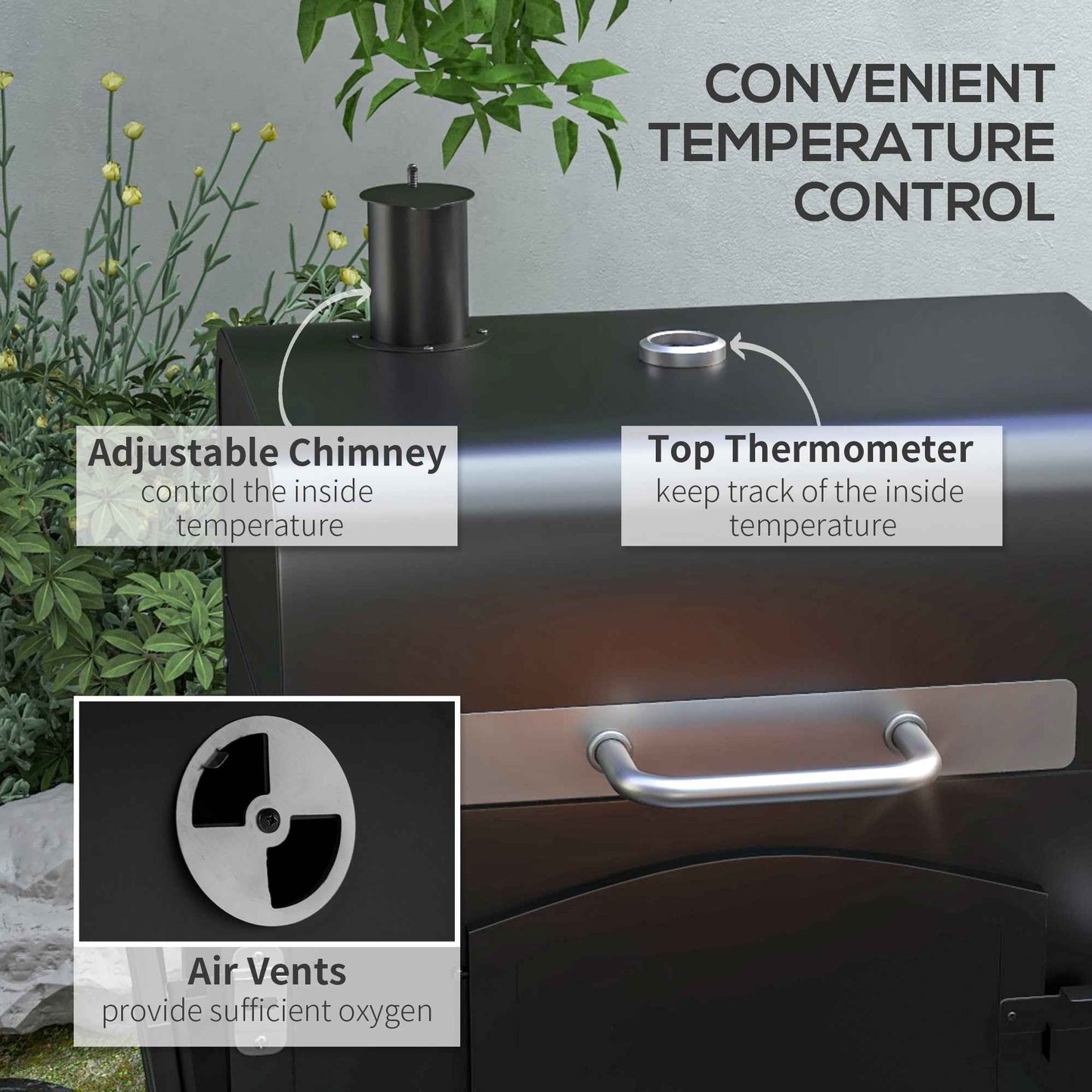 Charcoal BBQ Grill | 371 Sq In with Adjustable Height, Folding Shelves & Thermometer