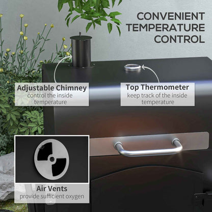 Charcoal BBQ Grill | 371 Sq In with Adjustable Height, Folding Shelves & Thermometer