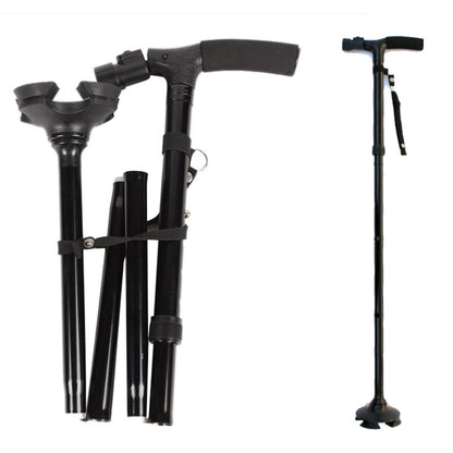 Folding Walking Cane with LED Flashlight – 5 Adjustable Heights, 360° Anti-Slip Base for Hiking & Travel