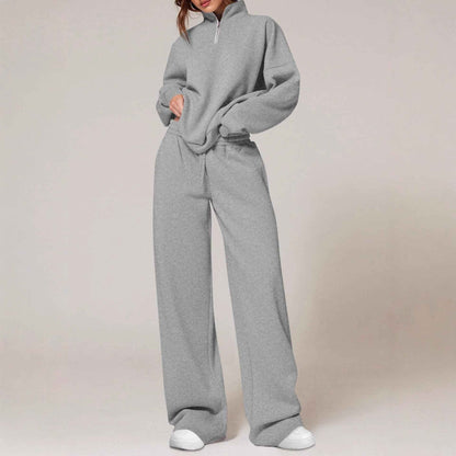 Women's Half-Zip Sweatshirt & Straight-Leg Pants Set – Matching Casual Loungewear