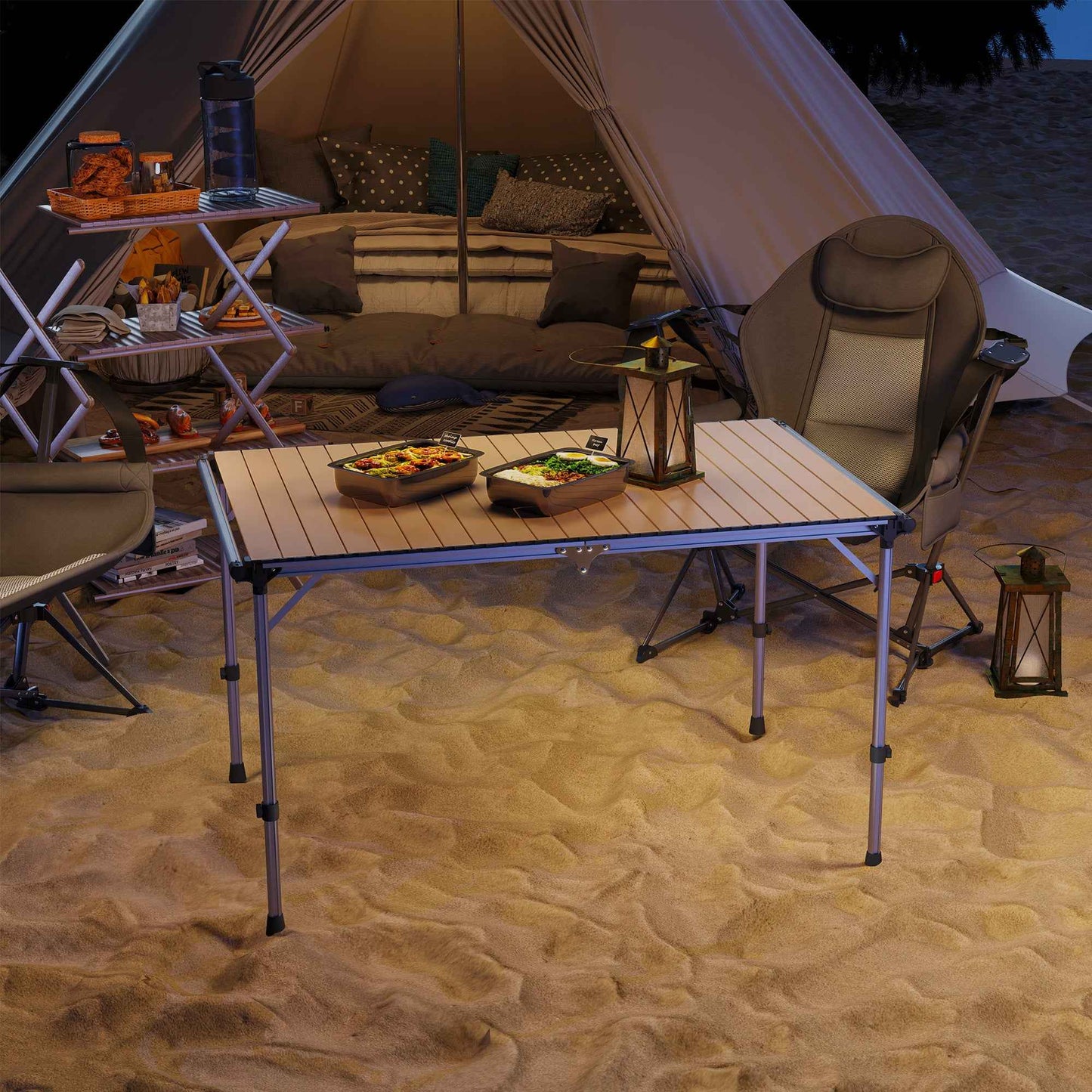 Folding Camping Table with Adjustable Height – Aluminum, Portable