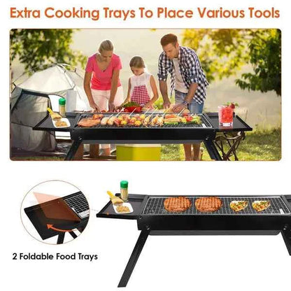 Folding Charcoal BBQ Grill with Charcoal Drawer & Side Shelf – Portable, 4 lbs.