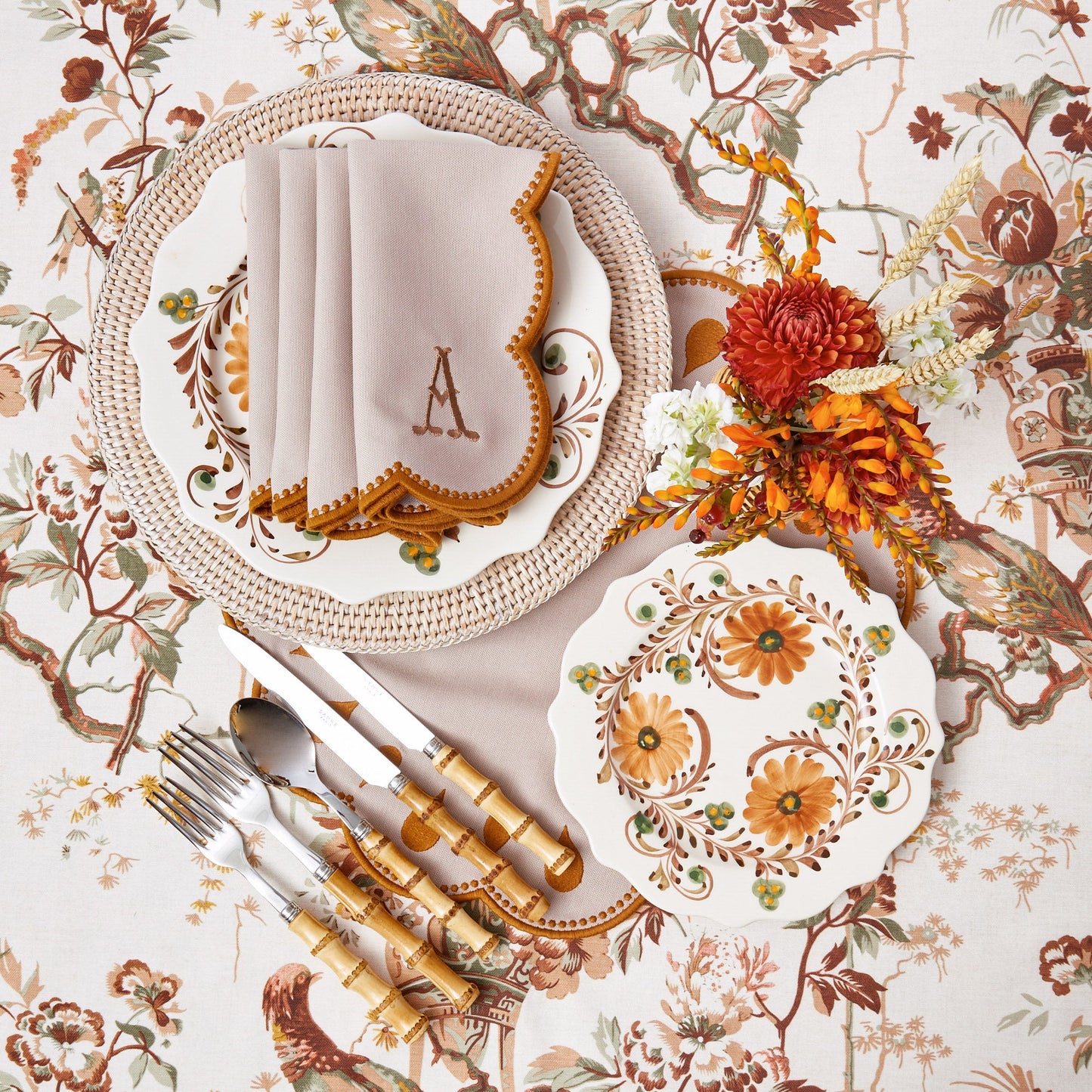 Taupe & Mustard Bettina Placemats & Napkins (Set of 4)