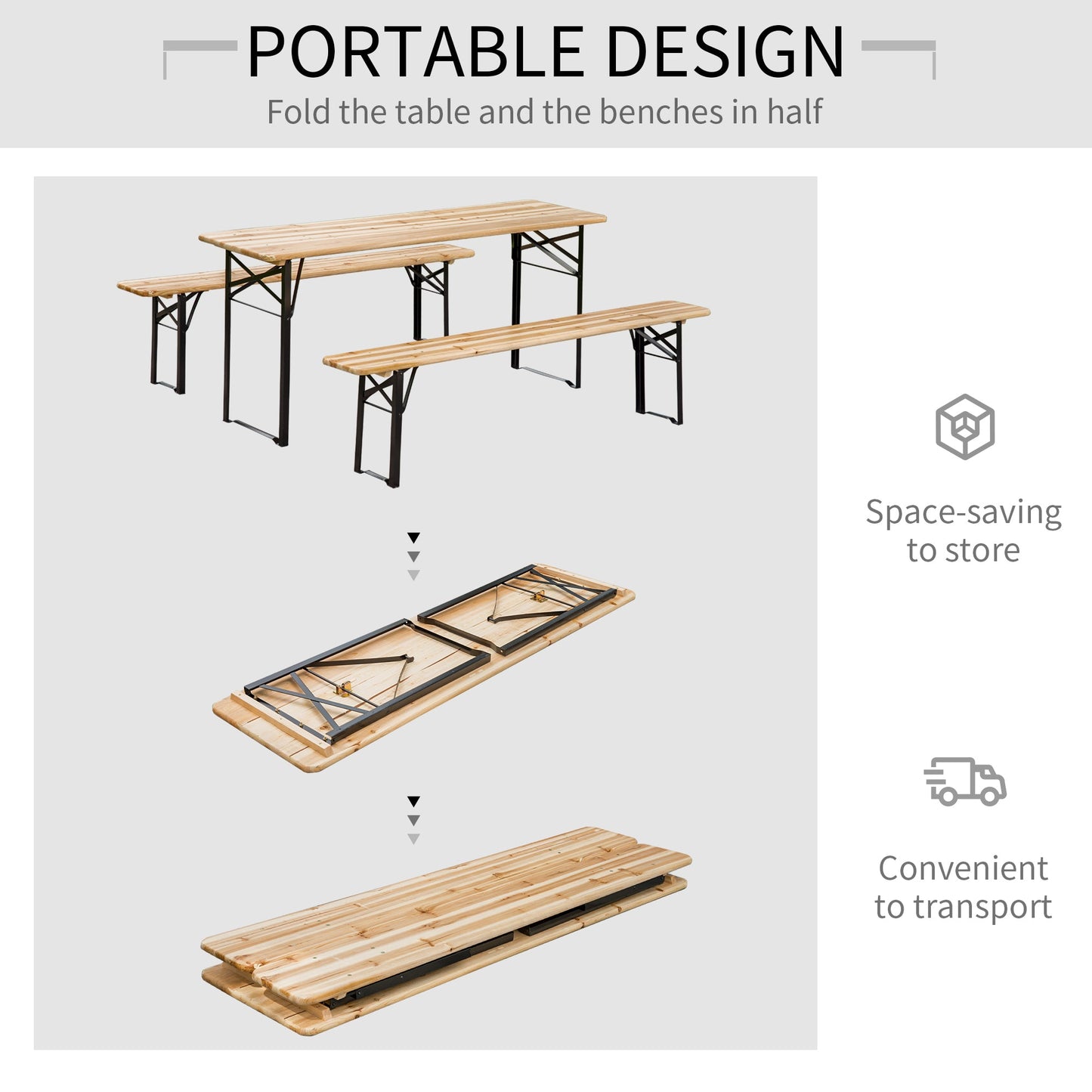 6 FT Folding Picnic Table & Bench Set | Solid Wood Outdoor Dining Table for Camping & Patio