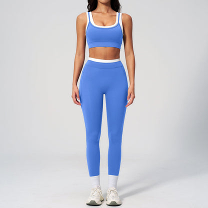 Women's Contrast Sports Bra & Leggings or Wide-Leg Flared Pants Set – Active Workout Set