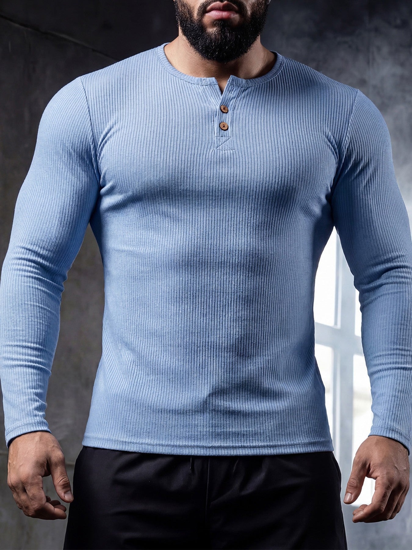 Men's Slim Fit Half-Button Long-Sleeve Sport Shirt