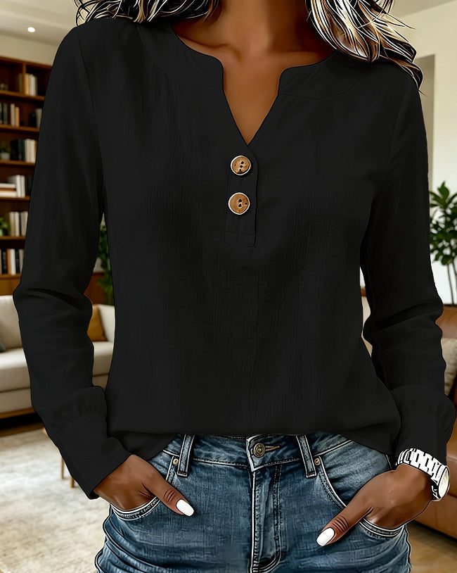 Women's V-Neck Button-Down Blouse – Casual Everyday Top