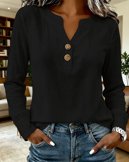 Women's V-Neck Button-Down Blouse – Casual Everyday Top