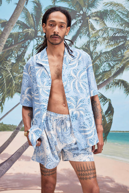Palm Fronds Swim Trunks (Blue)