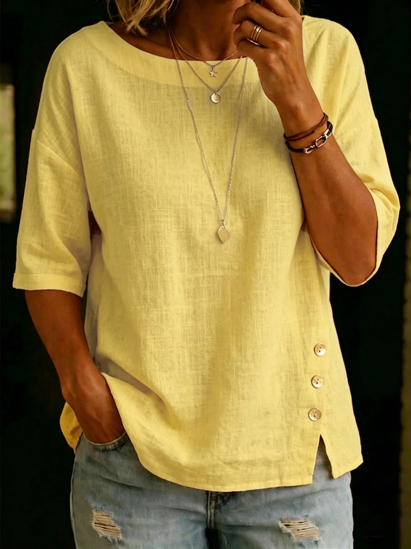 Women's Asymmetric Button Casual Top – Relaxed Everyday Blouse
