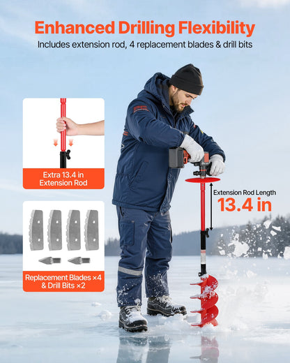 8" Ice Auger Drill Bit | 39" Nylon Blade with Extension Rod & Blade Guard