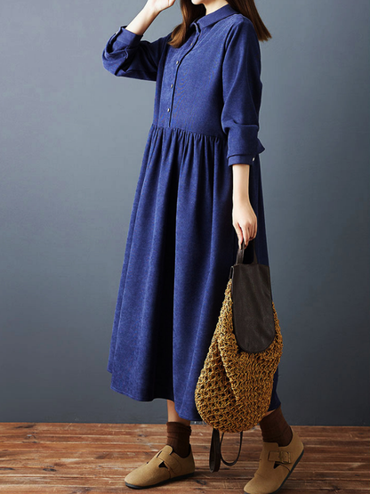 Elegant Button Down Collar Midi Dress for Women | Eva Trends