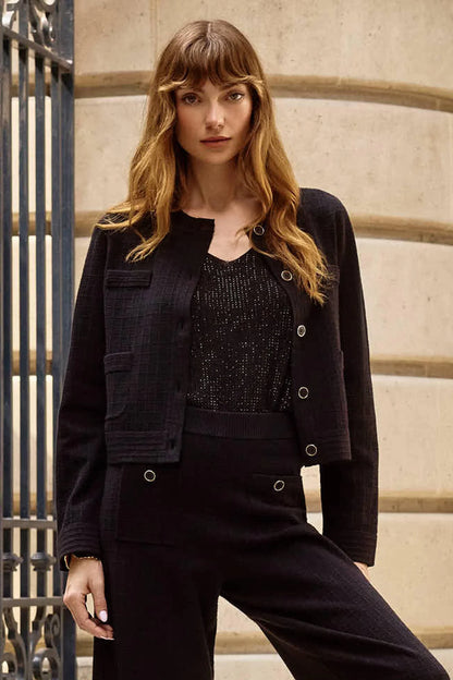 Joseph Ribkoff Black Crew Neck Button Front Jacket 253983-R