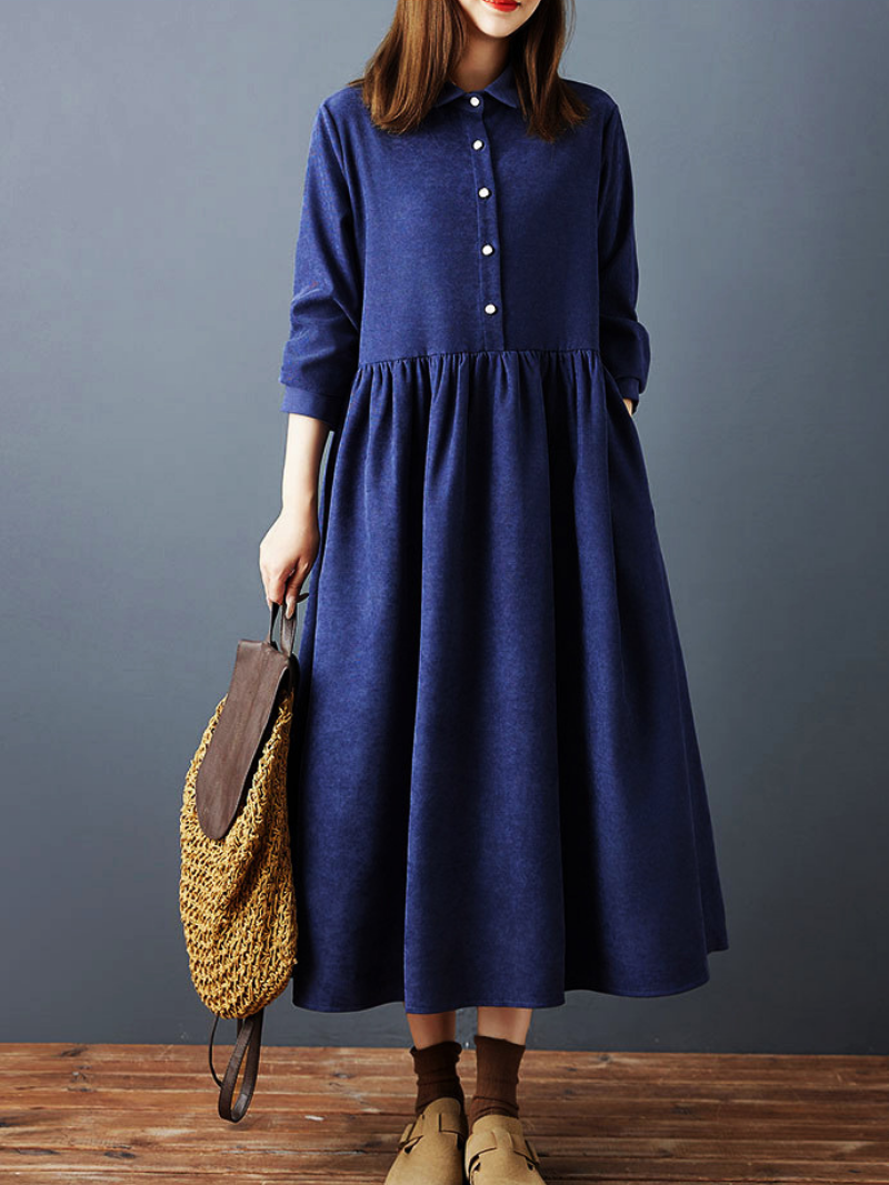 Elegant Button Down Collar Midi Dress for Women | Eva Trends