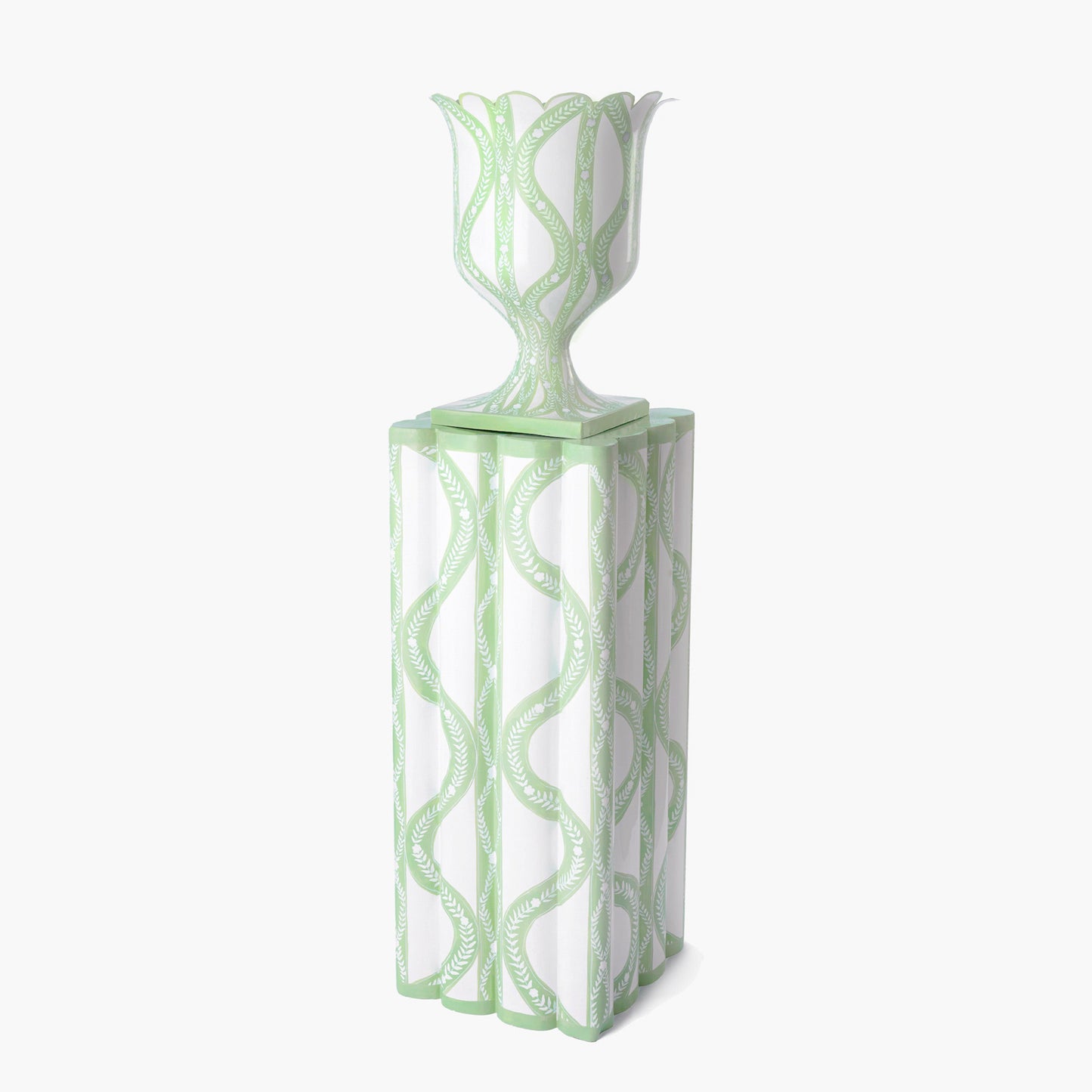 Green Floral Ikat Urn & Pedestal