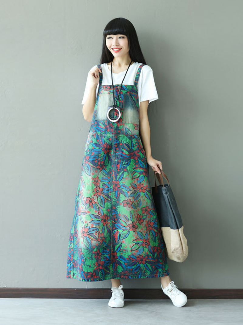 Floral Pinafore Dungaree Dress - Loose Fit Everyday Layering