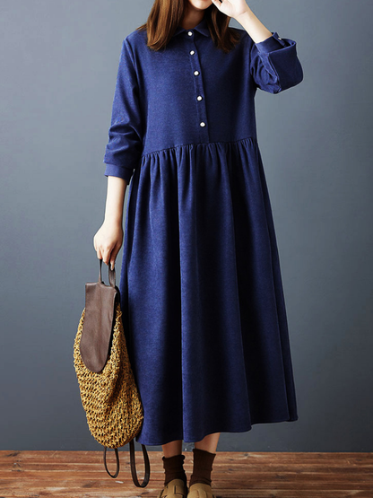 Elegant Button Down Collar Midi Dress for Women | Eva Trends